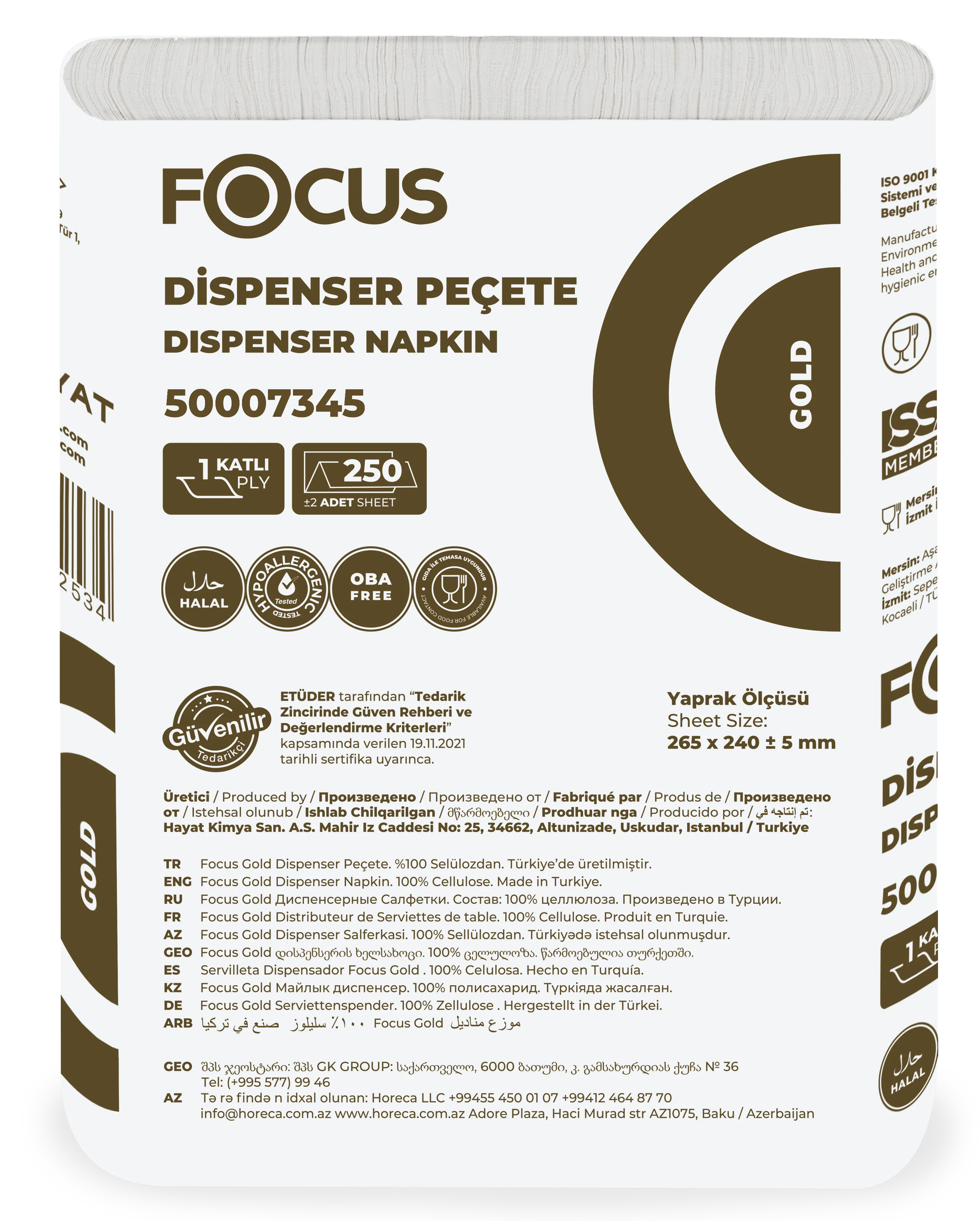 FOCUS GOLD DİSPENSER PEÇETE / 250 YAPRAK